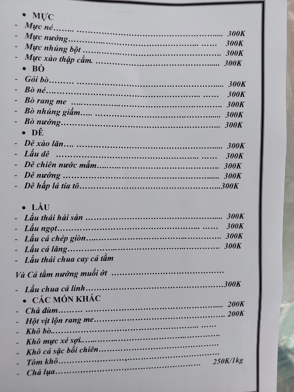 Món mực (10 người ăn)