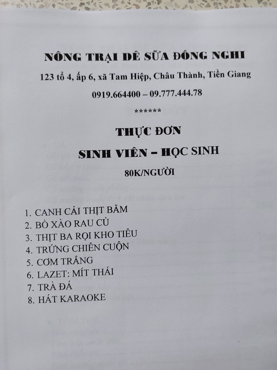 Thực đơn sinh viên-học sinh (1 người)